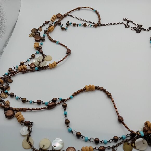 Bohemian Boho Hippie Layered Necklace Wood Beads Turquoise Statement Jewelry - Picture 5 of 8